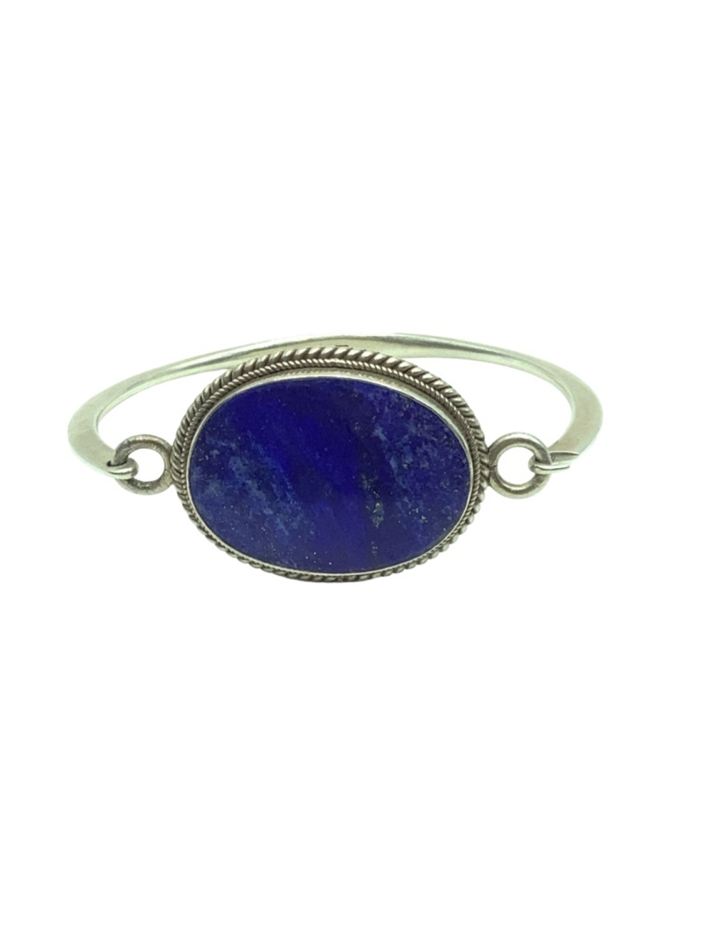 Large Blue Oval Lapis Silver Bracelet